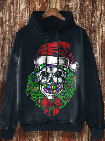 Christmas Skeleton Art Pattern Design Printed Fashionable Loose Casual Retro Long Sleeve Hoodie