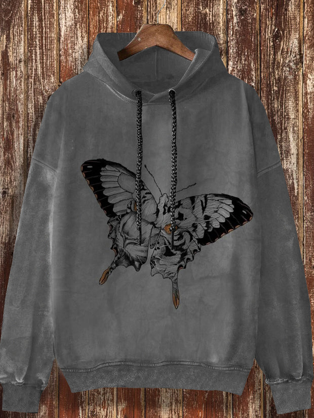 Butterfly Art Pattern Design Printed Fashionable Loose Casual Retro Long Sleeve Hoodie