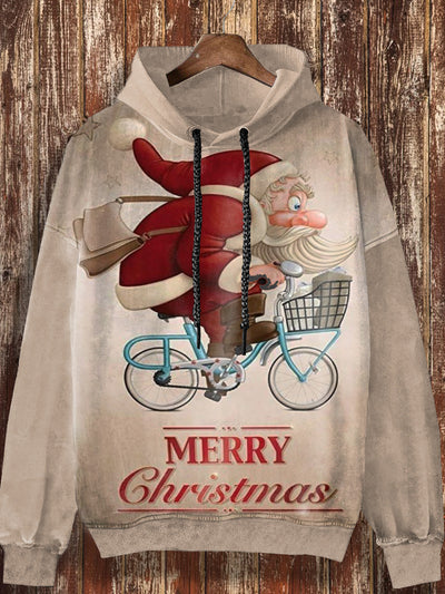 Christmas cartoon elderly printed fashionable loose casual retro long sleeved hooded sweatshirt