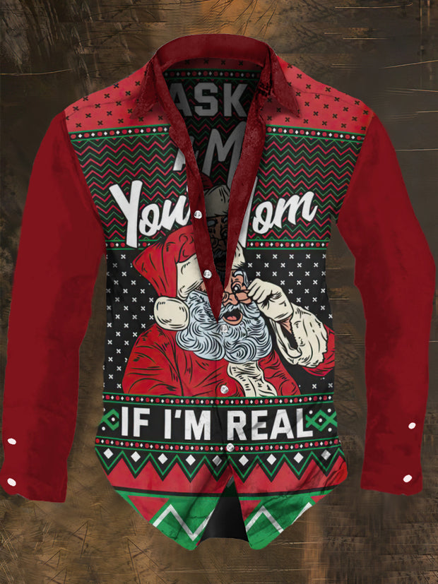 Men's Santa Claus Is Real Print Long Sleeve Shirt