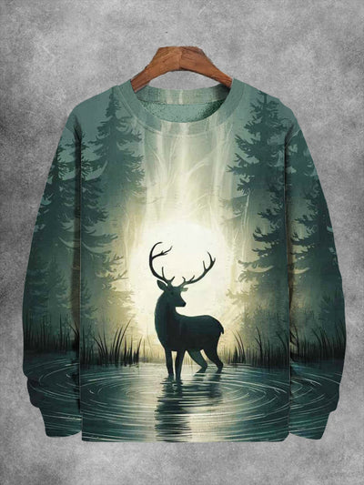 Unisex Abstract Deer Print Casual Sweatshirt