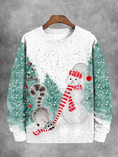 Unisex Christmas Cute Cat Print Casual Sweatshirt