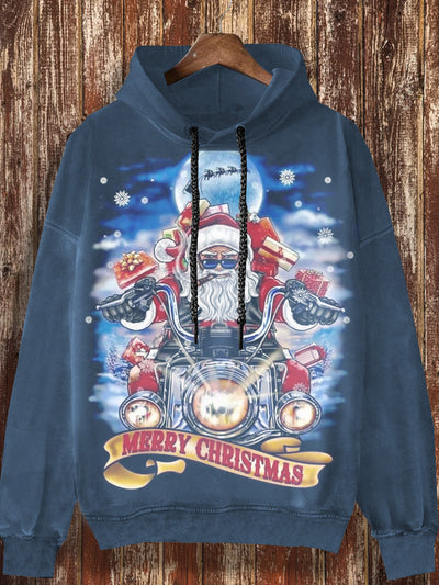 Unisex Christmas print fashionable loose casual retro long sleeved hooded sweatshirt