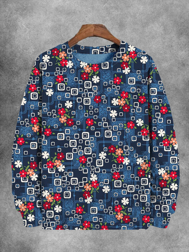 Unisex Vintage Floral Print Casual Sweatshirt