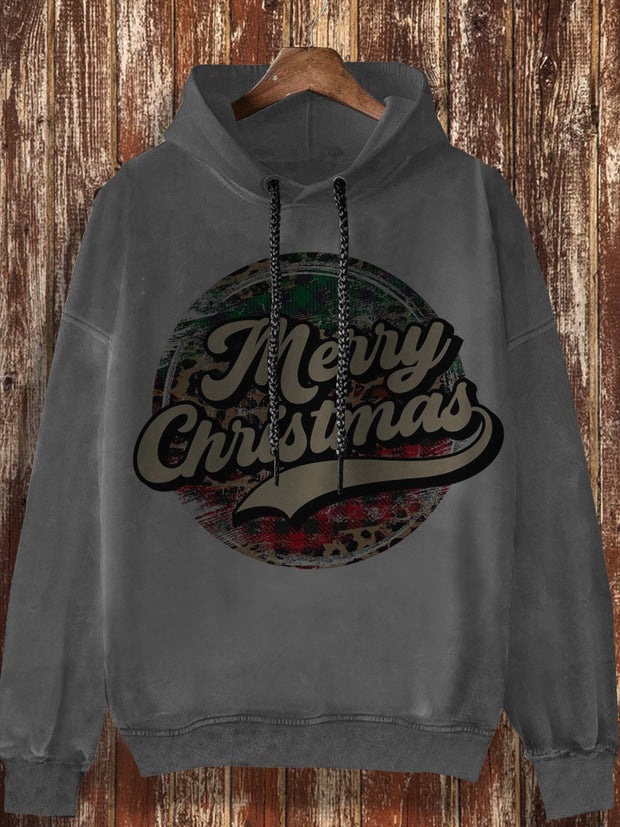 Unisex Christmas print fashionable loose casual retro long sleeved hooded sweatshirt