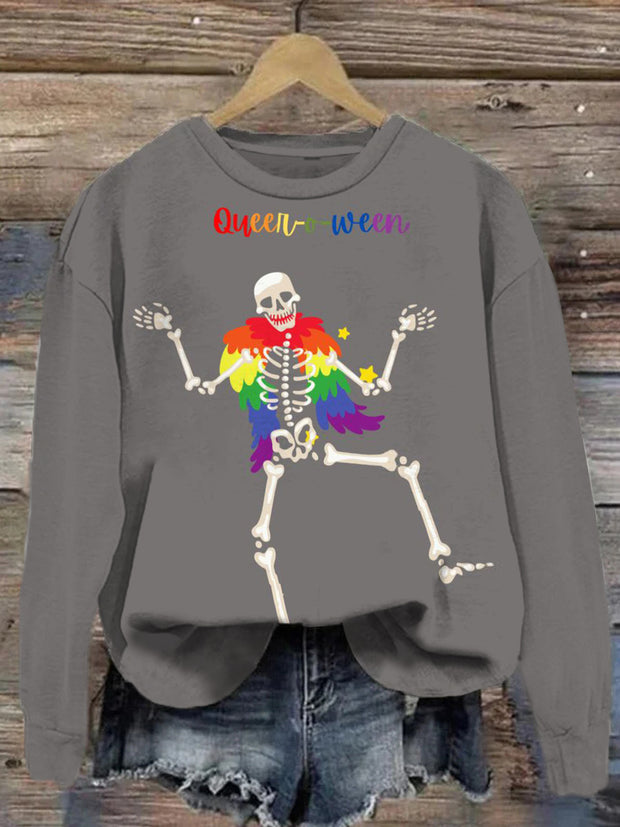 Skull retro printed round neck casual loose long sleeved sweatshirt