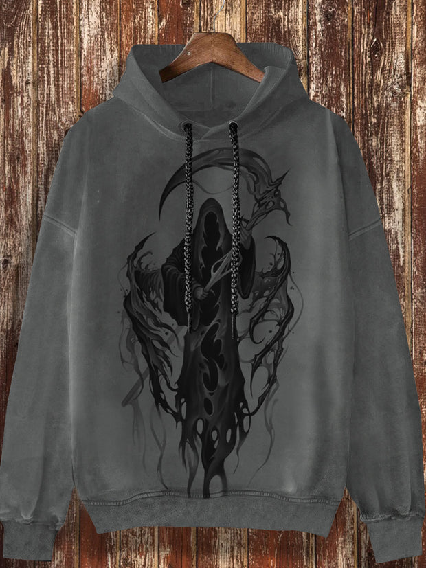 Diablo abstract art print fashionable loose casual retro long sleeved hooded sweatshirt