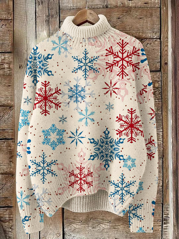 Christmas Snowflake Print Turtleneck Casual Sweater