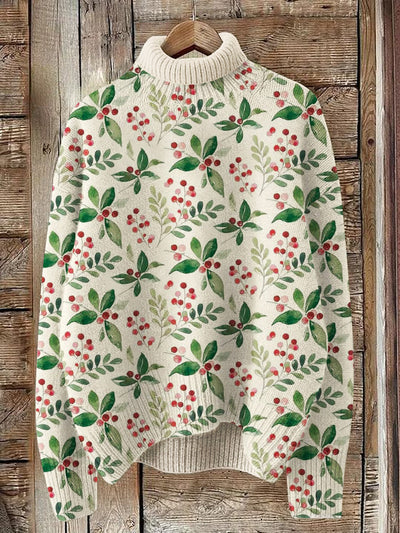 Christmas Floral Print Turtleneck Sweater