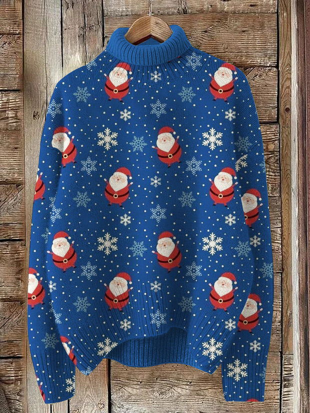 Christmas Santa Claus Print Turtleneck Casual Sweater