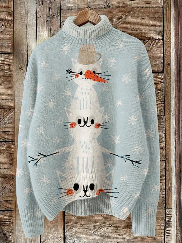 Christmas Cute Snowman Turtleneck Casual Sweater