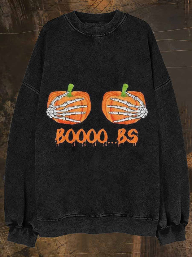 Unisex BOOOO BS Print Halloween Crew Neck Casual Sweatshirt