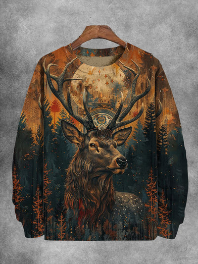 Unisex Vintage Reindeer Print Casual Sweatshirt