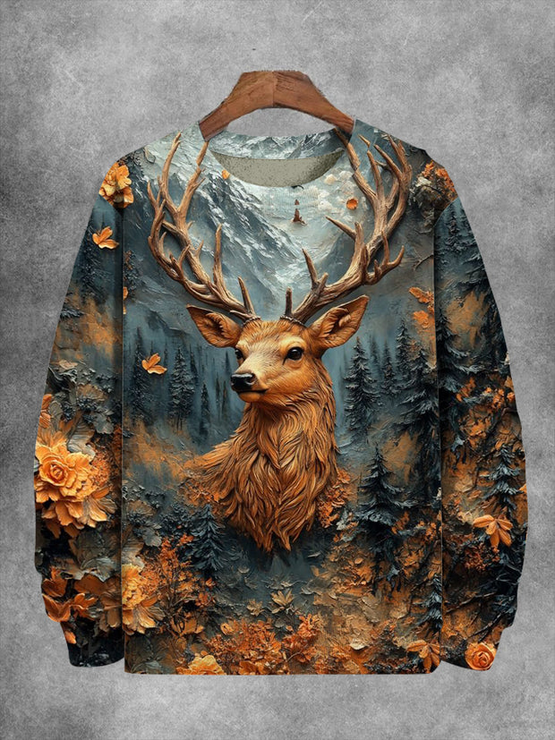 Unisex Vintage Reindeer Print Casual Sweatshirt