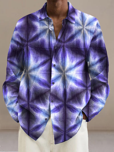 Men's abstract art tie dye design pattern retro print casual fashion lapel shirt long sleeved