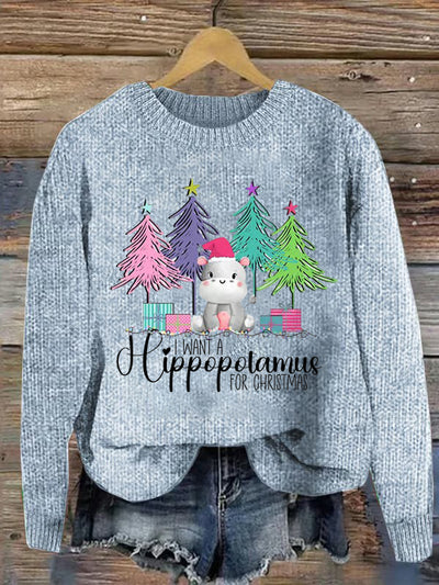 Christmas Printed Crew Neck Retro Fashion Loose Long Sleeved Sweatshirt