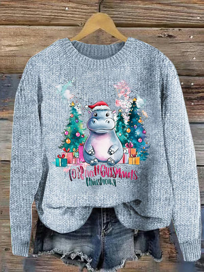 Christmas Printed Crew Neck Retro Fashion Loose Long Sleeved Sweatshirt