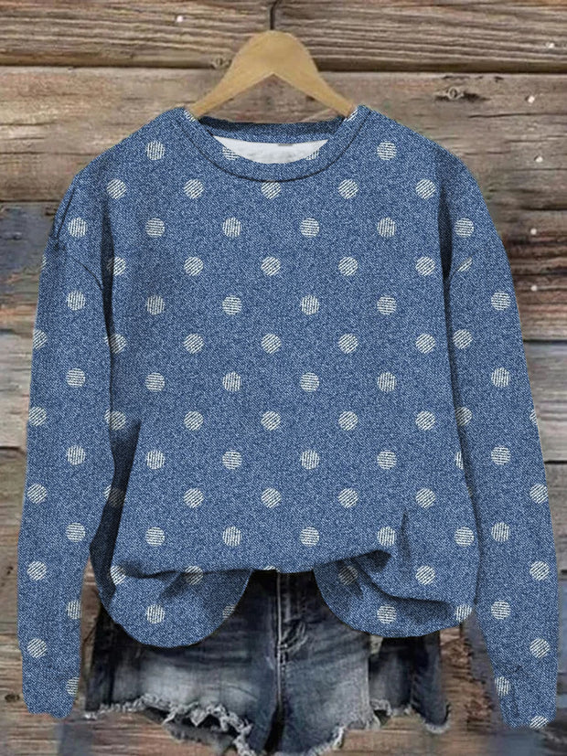 Cowboy Spot Printed Crew-Neck Retro Fashion Loose Long Sleeved Sweatshirt