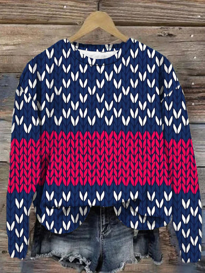 Woolen Printed Crew-Neck Retro Fashion Loose Long Sleeved Sweatshirt