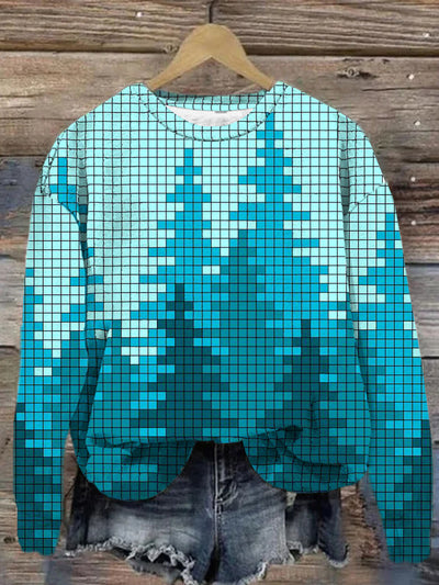 Forest Mosaic Printed Crew-Neck Retro Fashion Loose Long Sleeved Sweatshirt