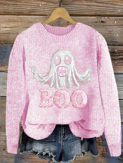 BOO Printed Crew-Neck Retro Fashion Loose Long Sleeved Sweatshirt