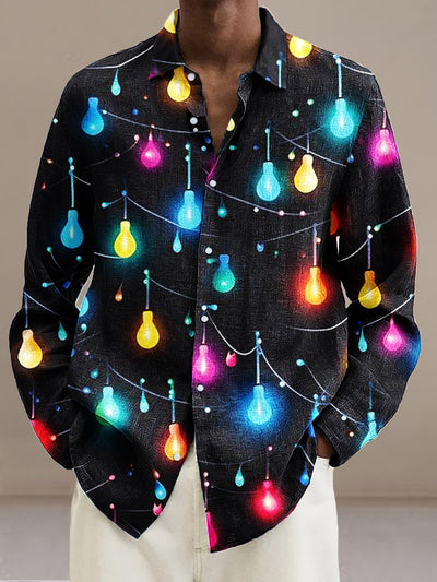 Men's Christmas Ambient Lights String Pattern Long Sleeve Shirt