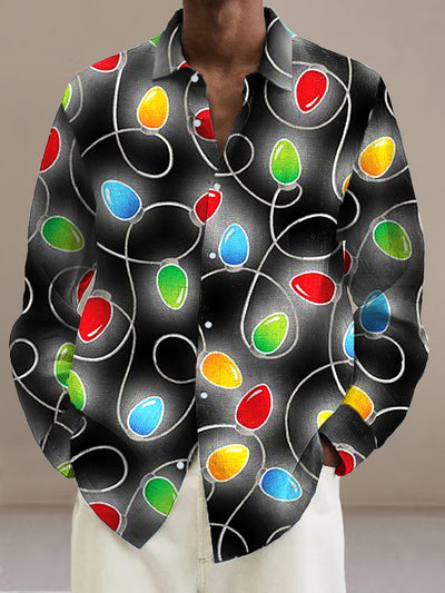 Men's Christmas Light Bulb Pattern Long Sleeve Shirt