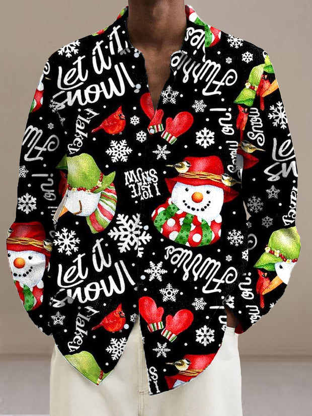 Men's Christmas Snowman Monogram Long Sleeve Shirt