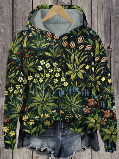 Unisex Floral Print Casual Hooded Sweatshirt