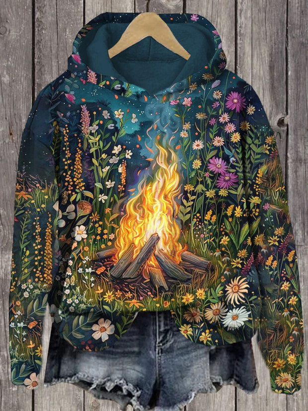 Unisex Floral Bonfire Casual Hooded Sweatshirt