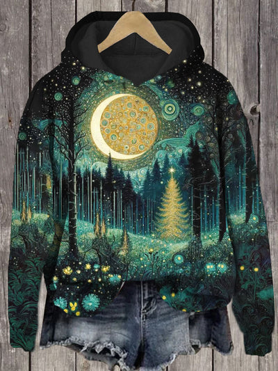 Unisex Forest Print Casual Hooded Sweatshirt