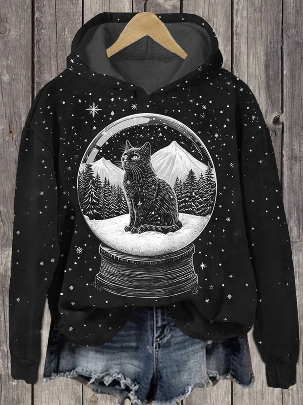 Unisex Cute Cat Print Casual Hooded Sweatshirt