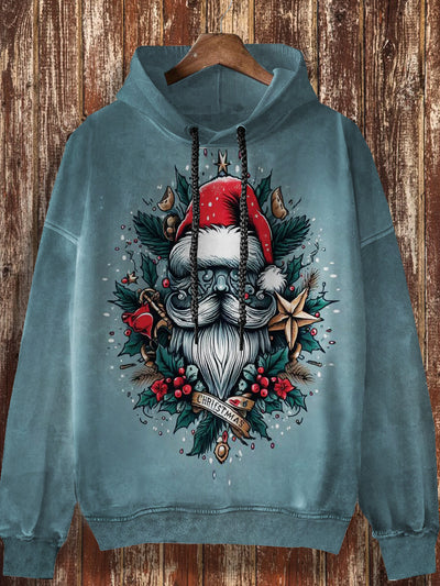 Unisex Christmas design printed casual retro long sleeved hooded sweatshirt