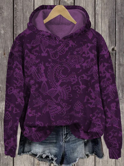 Unisex Purple Pattern Print Long Sleeve Hoodie