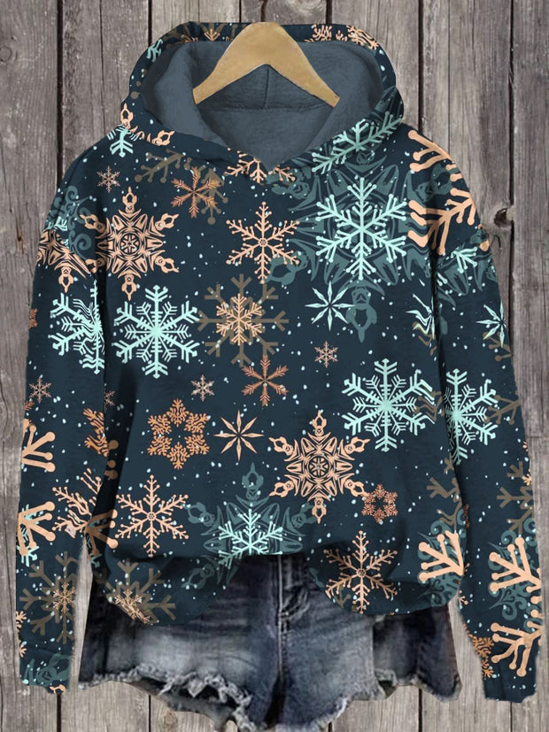 Unisex Snowflake Print Long Sleeve Hoodie