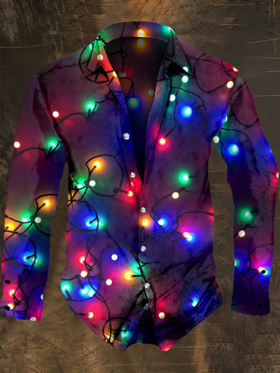 Men's Christmas Lighting Print Long Sleeve Shirt