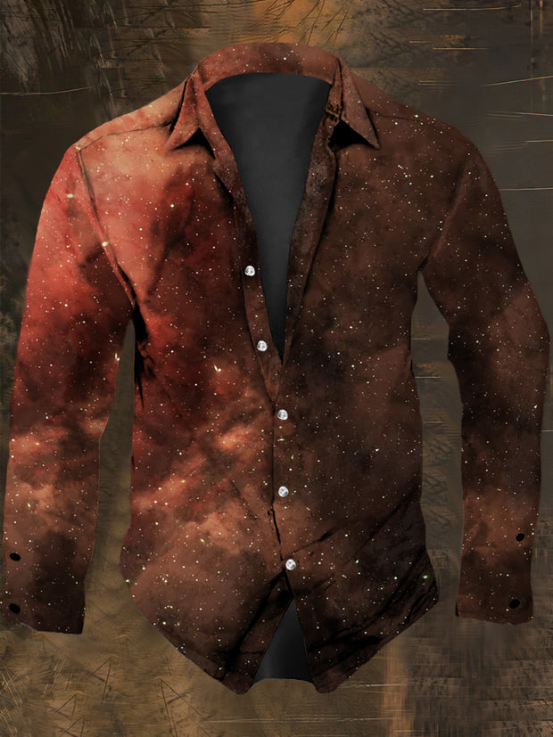 Men's Universe Starry Sky Print Long Sleeve Shirt