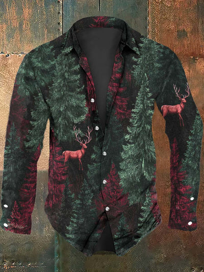 Men's Christmas Tree Printed Casual Long Sleeve Shirt