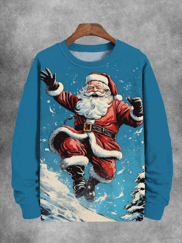 Unisex Skiing Santa Claus Print Long Sleeve Sweatshirt