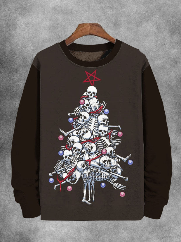 Unisex Skeleton Christmas Tree Print Long Sleeve Sweatshirt