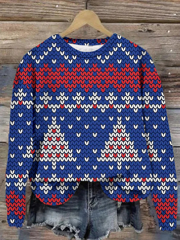 Christmas Woolen Printed Crew-Neck Retro Fashion Loose Long Sleeved Hoodie