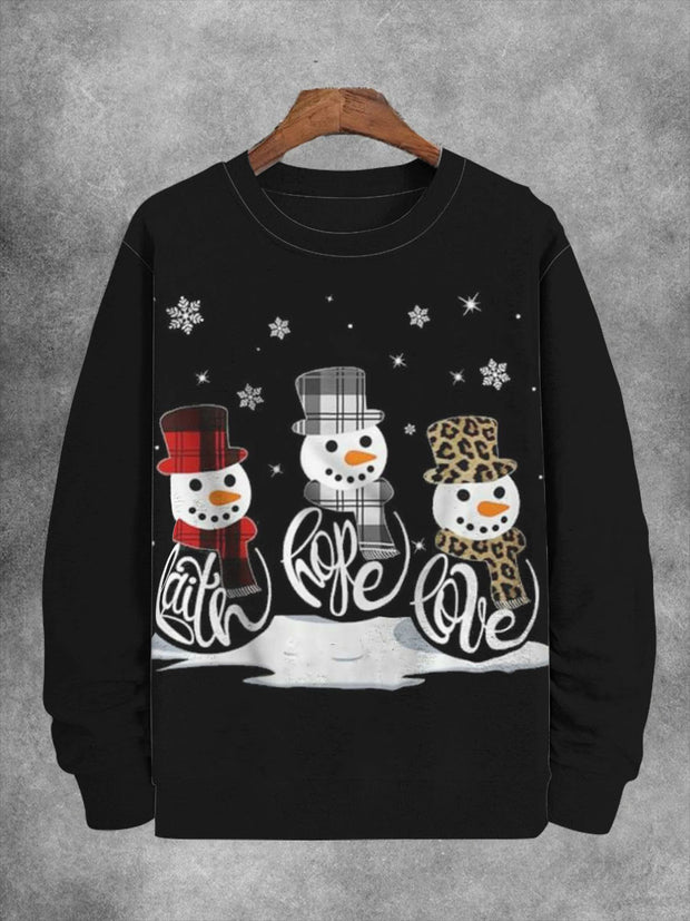 Unisex Christmas Snowman Print Long Sleeve Sweatshirt