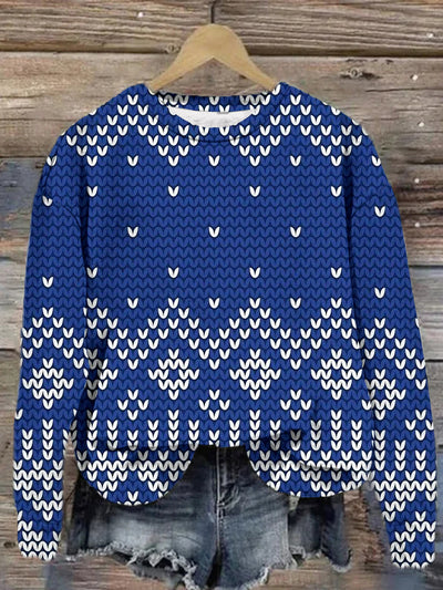 Christmas Woolen Printed Crew-Neck Retro Fashion Loose Long Sleeved Hoodie