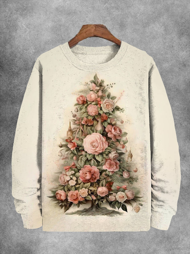 Unisex Christmas Rose Christmas Tree Print Casual Sweatshirt