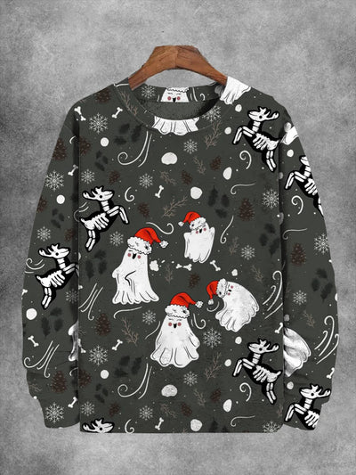 Unisex Christmas Ghost Print Casual Sweatshirt