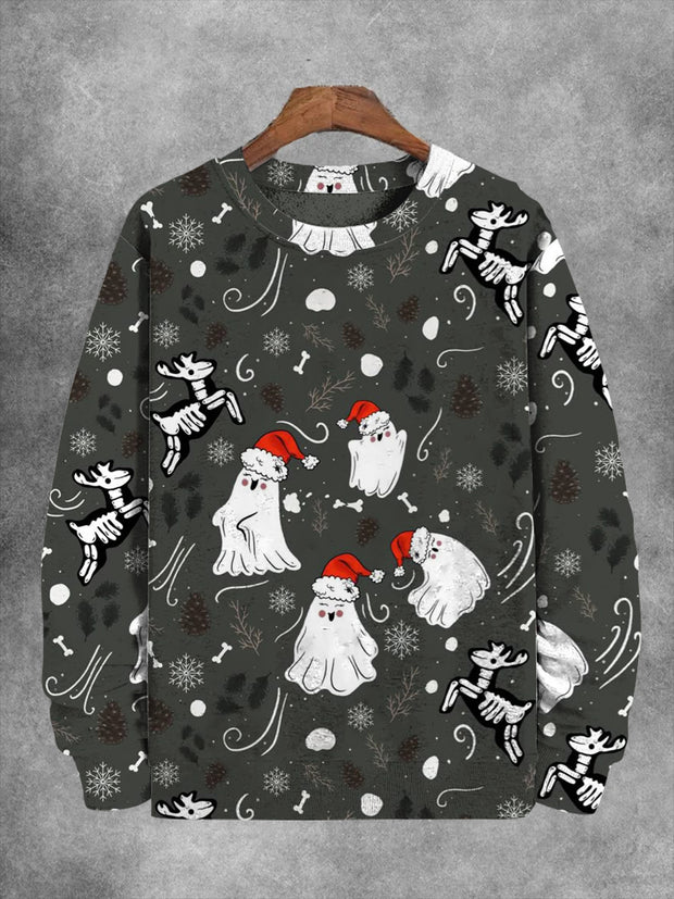 Unisex Christmas Ghost Print Casual Sweatshirt