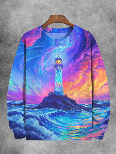 Unisex Colorful Lighthouse Print Casual Sweatshirt