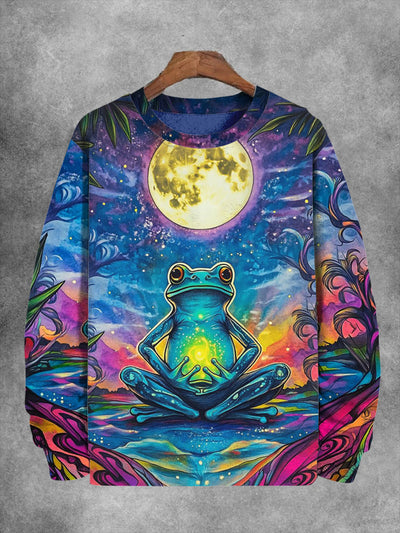 Unisex Moonlight Frog Print Casual Sweatshirt