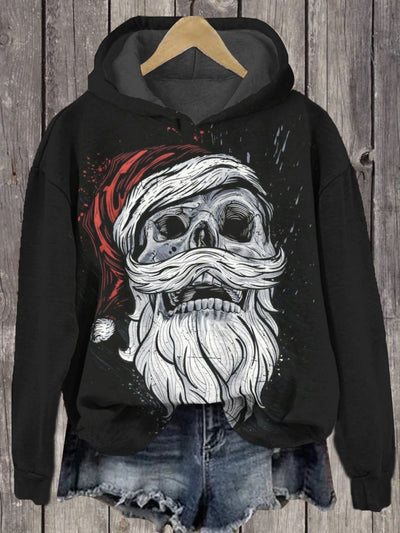 Unisex Skull Santa Print Long Sleeve Hoodie