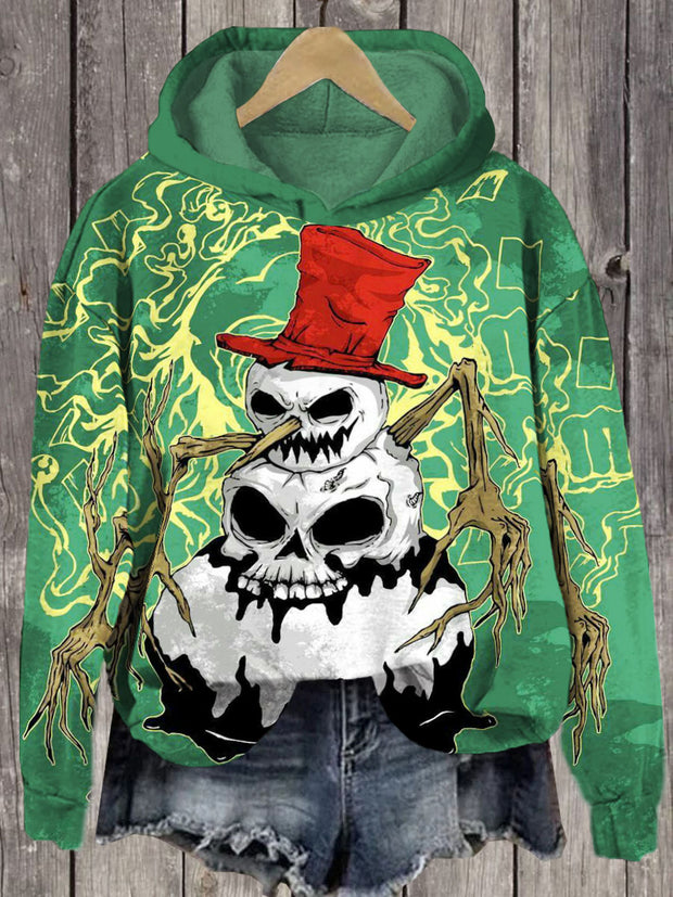 Unisex Green Evil Christmas Snowman Print Long Sleeve Hoodie